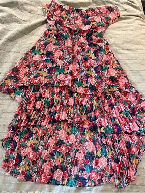 Gianni Bini Navy Floral Tiered Mini Dress - Pink, Green, Yellow